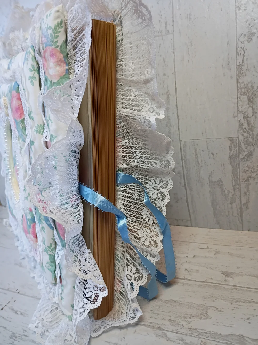 Vintage Album Hand Made Floral Lace Cottagecore Romantic  in Cream, Pink & Blue